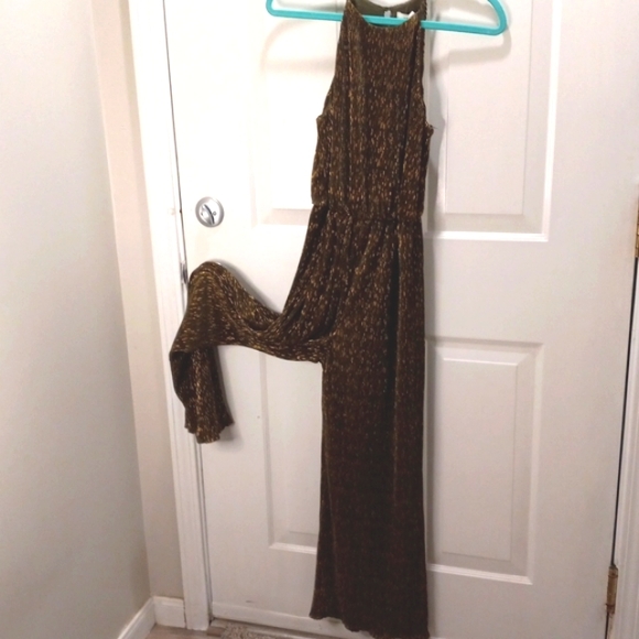 Lush, Chocolate Brown W/Gold Accents Jumpsuit Sz Sm - Picture 3 of 5